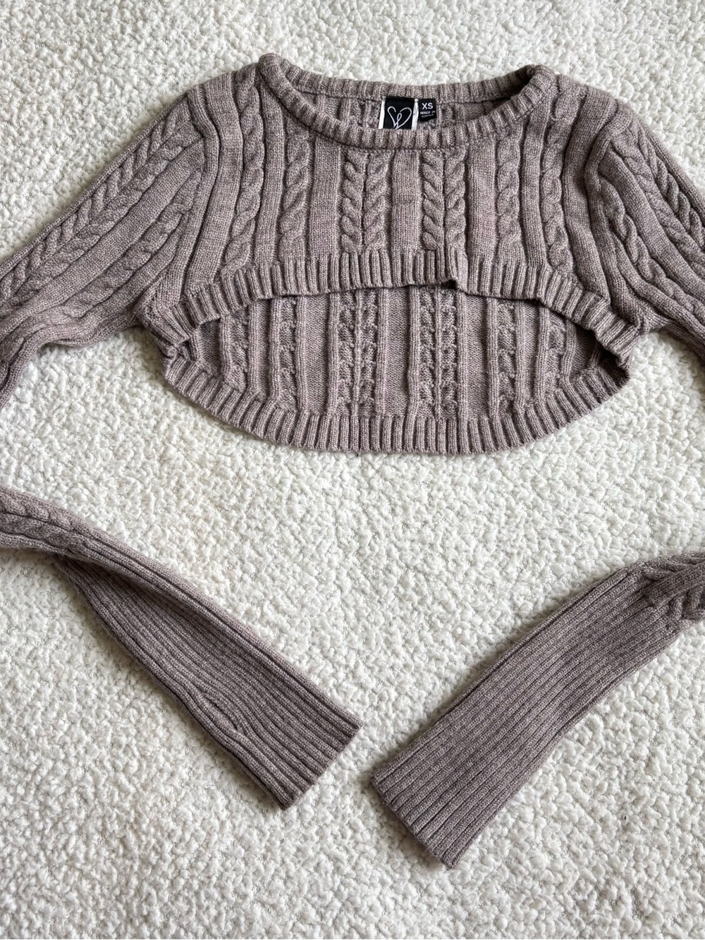 Windsor Taupe Cable Knit Cropped Crew Sweater